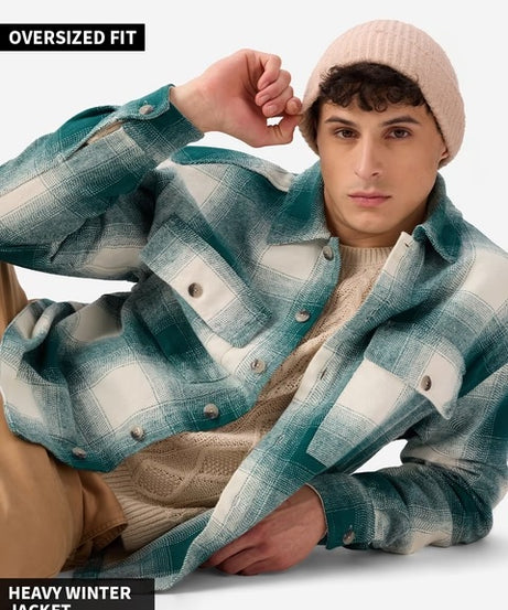 Light Emerald And White Men Flannel Shirts