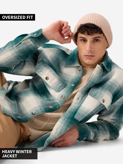 Light Emerald And White Men Flannel Shirts