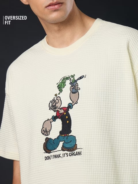 Textured  Popeye Don't Panic Oversized T-Shirts