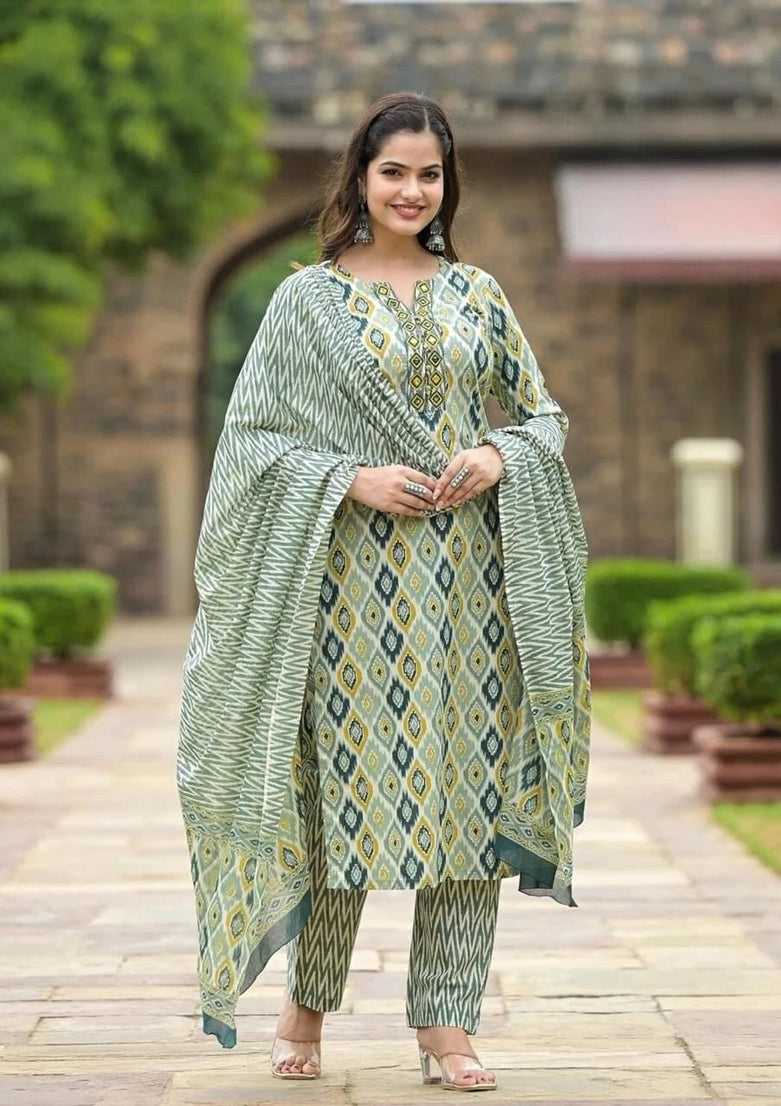 Women's Cotton Full Stitched Function Wear Top Bottom & Dupatta Set