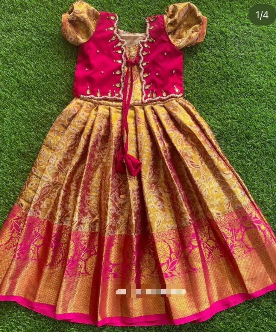 Kids & Girls Wedding Wear Jacquard Traditional Beautiful Coty With Blouse