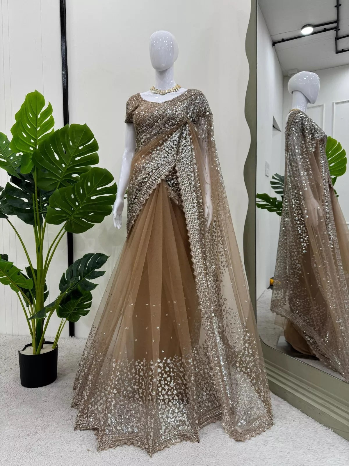 beautiful Wedding Soft Net Sequence Work Saree,Party Function Wear Sari & Blouse