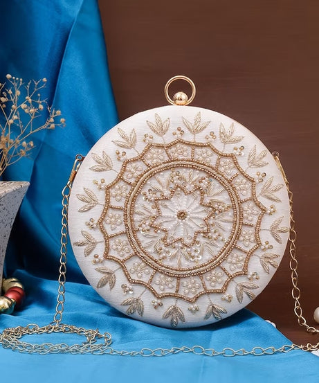 Luxury Embroidered Round Clutch