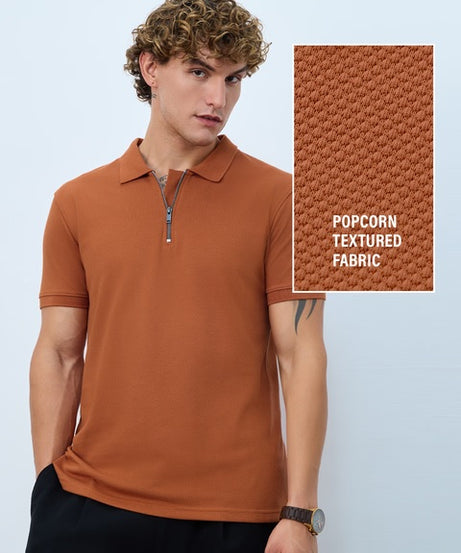 Popcorn  Burnt Orange Zipper Polos