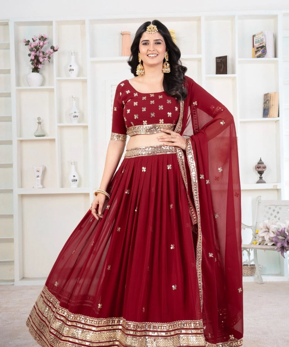 Premium Georgette Embroidery Sequence Wedding Lehenga Blouse with Dupatta 15-MA