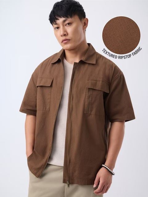 Zipper Shirt  Fawn Oversized Shirts