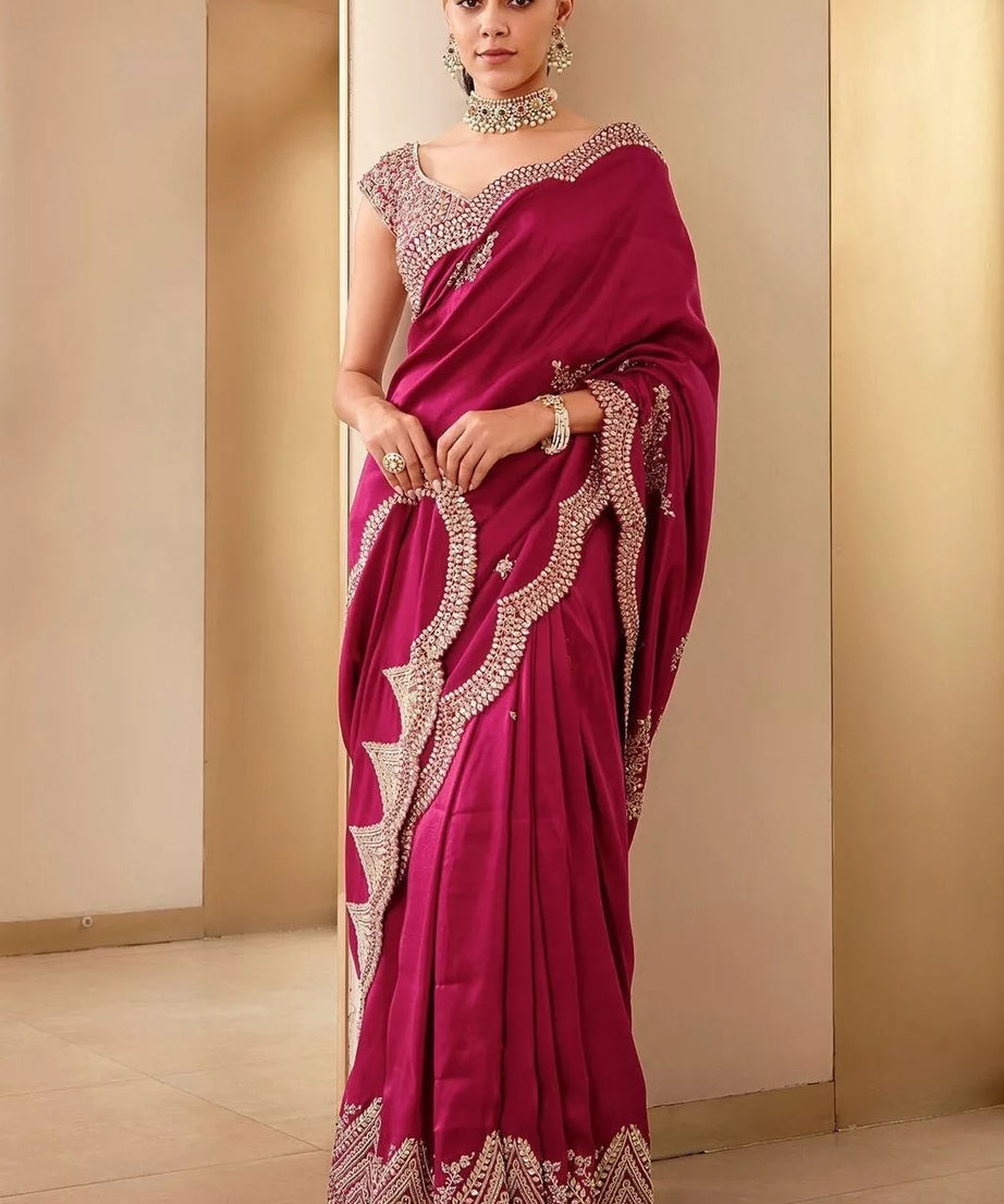 Two Tone Vichitra Silk With Sequence Embroidery Work  Sari & Blouse