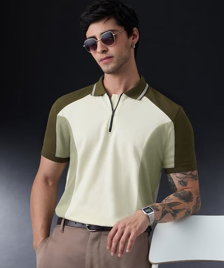 Colourblock Polo Matcha Zipper Polos