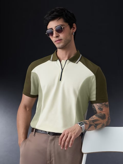 Colourblock Polo Matcha Zipper Polos