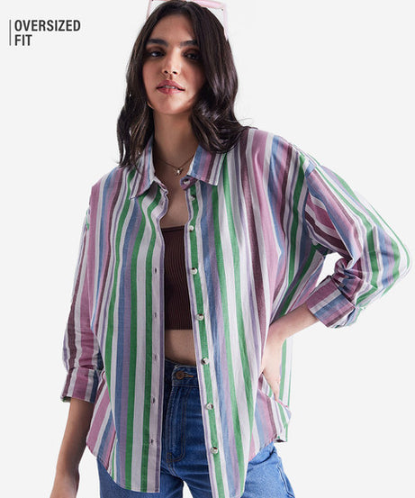 Stripes Rainbow Women Boyfriend Shirts