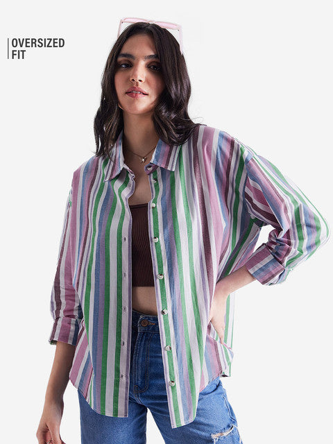 Stripes Rainbow Women Boyfriend Shirts
