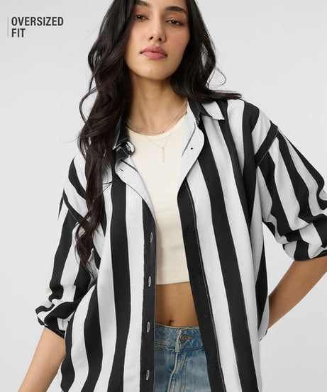 Stripe Shirt  Black, White Women Boyfriend Shirts