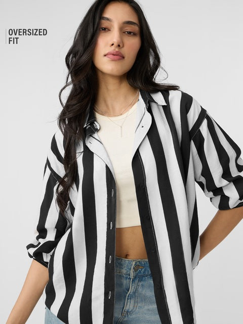 Stripe Shirt  Black, White Women Boyfriend Shirts