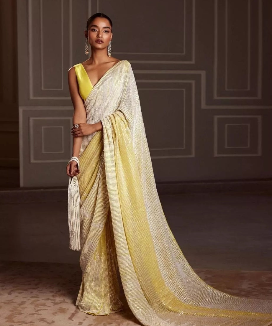 Georgette Party Wear Wedding Saree, New Indian Classic Function Sari