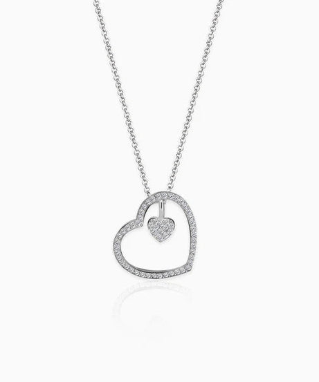 Silver Dazzling Zircon Heart Pendant With Link Chain