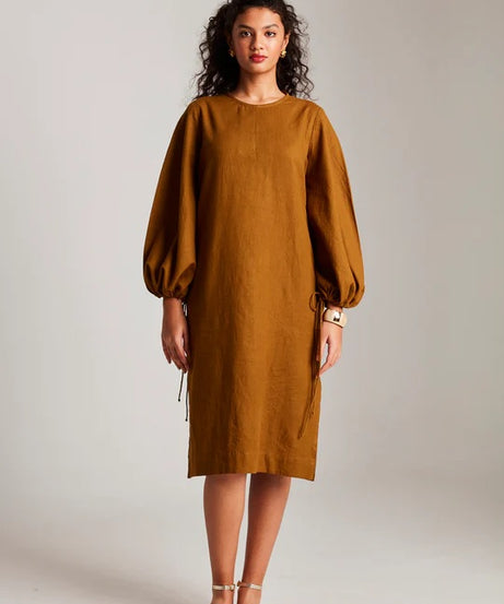 Co-Linen Balloon Sleeves Dress