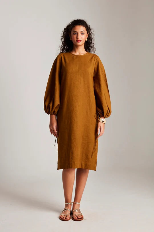 Co-Linen Balloon Sleeves Dress