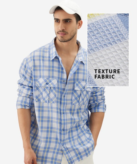 Textured Plaid Deep Sea Men Textured Shirts