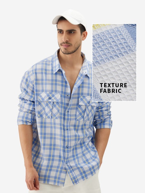 Textured Plaid Deep Sea Men Textured Shirts