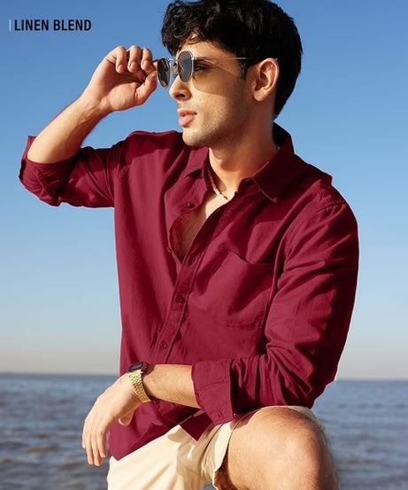 Cotton Linen Red Cotton Linen Shirts