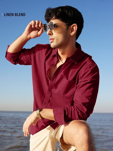 Cotton Linen Red Cotton Linen Shirts