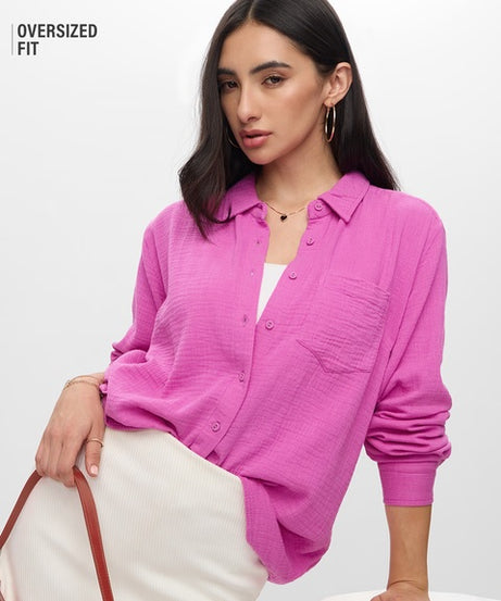 Textured Shirt Phlox Pink Women Boyfriend Shirts