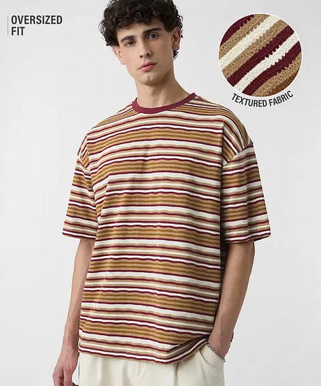 Textured Stripes Urban Sands Oversized T-Shirts