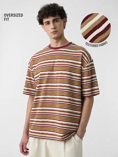 Textured Stripes Urban Sands Oversized T-Shirts