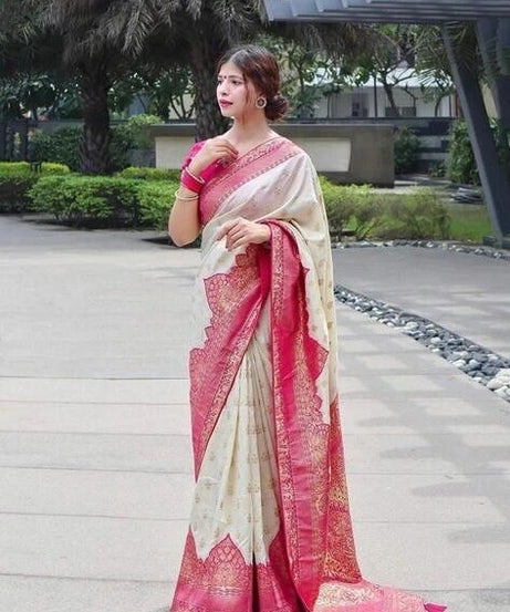 Traditional Festival Wear Saree, Banarasi Soft Silk Sari With Blouse