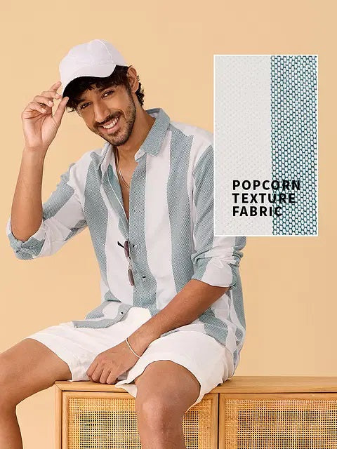 Textured Stripes Arctic White Men Shirts