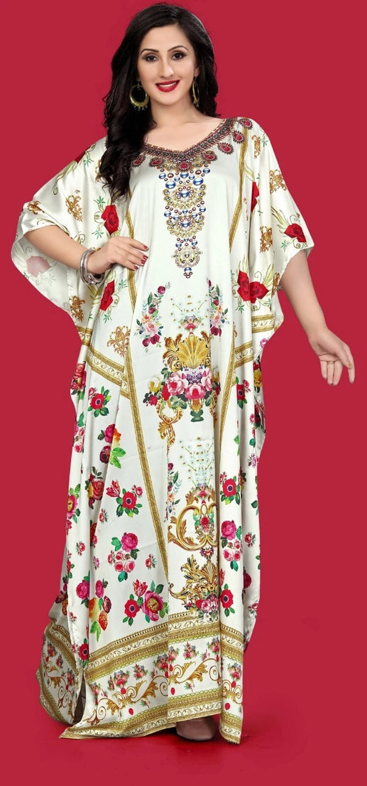 Women's Plus Size Moroccan Print Kaftan Loose Fit Beach Dress