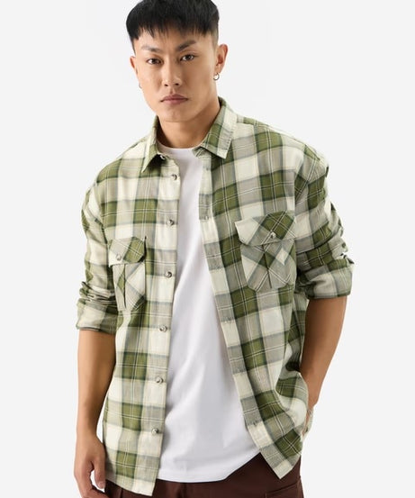 Plaid Olive Men Utility Shirts