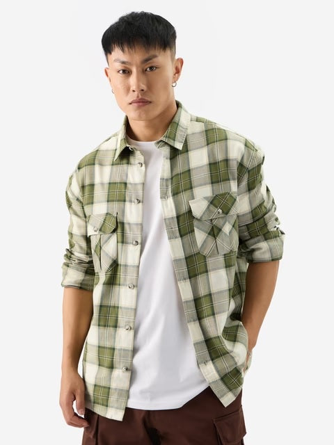 Plaid Olive Men Utility Shirts