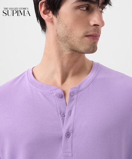 Supima Storm Lilac Supima Full Sleeve Henley T-Shirts