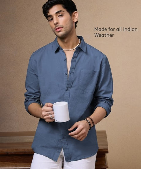 Deep Blue Cotton Linen Shirts