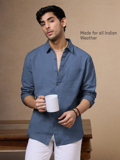 Deep Blue Cotton Linen Shirts