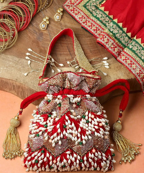 Dangle Embellished Velvet Potli Bag