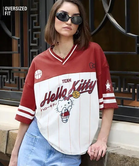Hello Kitty Varsity Women Oversized T-Shirt