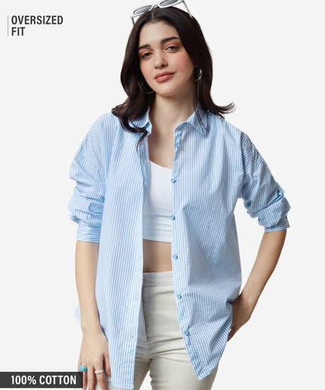 Solids Blue Stripes Women Boyfriend Shirts