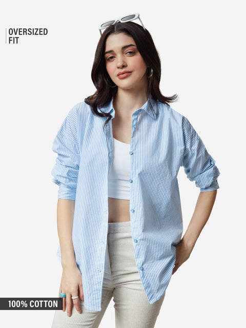 Solids Blue Stripes Women Boyfriend Shirts