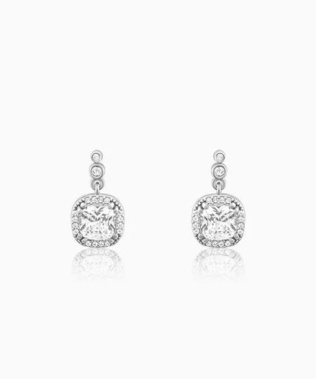 Silver Zircon Halo Earrings