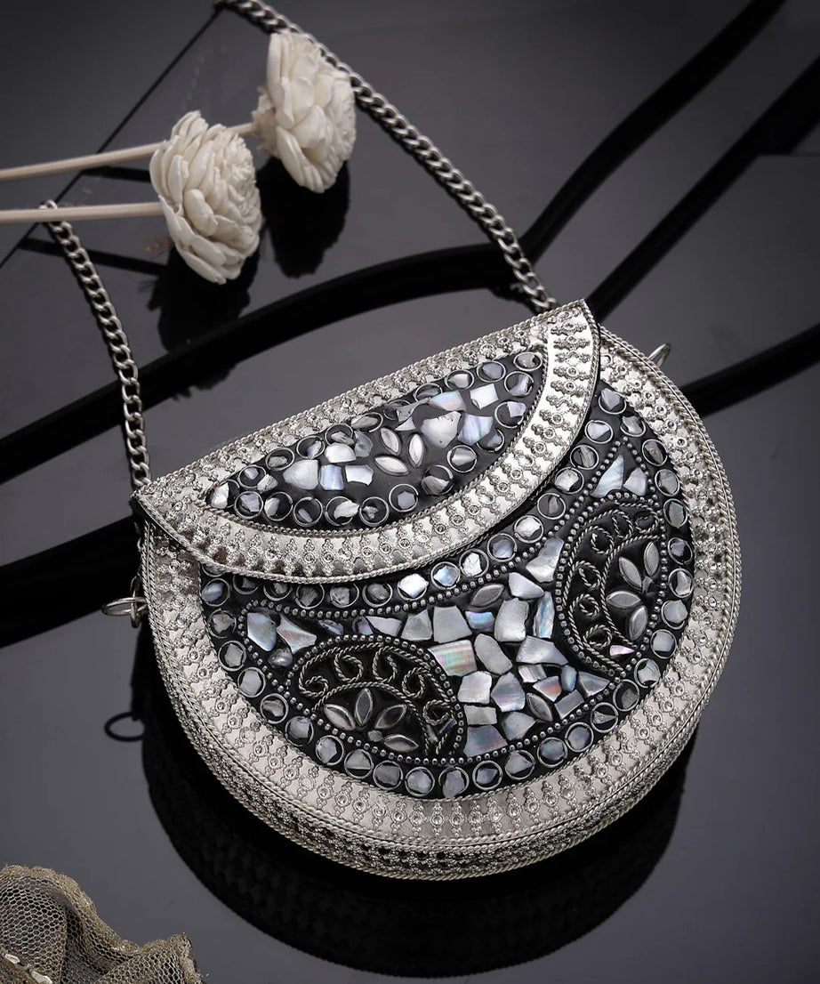 Mosaic Embellished Metal Clutch