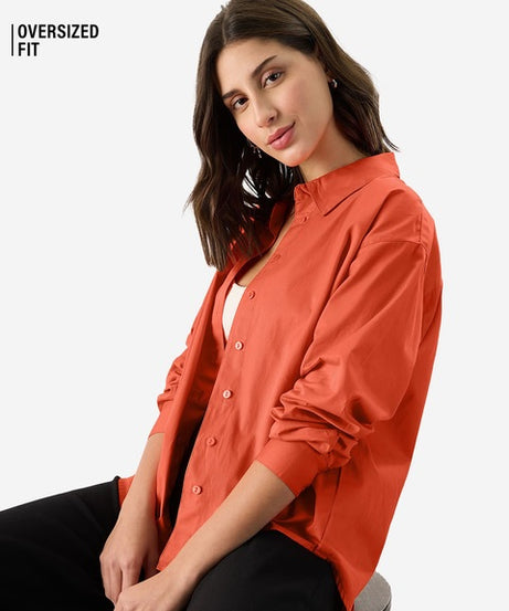 Solids Orange Flame Women Boyfriend Shirts