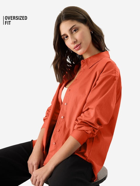 Solids Orange Flame Women Boyfriend Shirts
