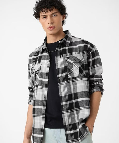 Plaid Charcoal Men Utility Shirts