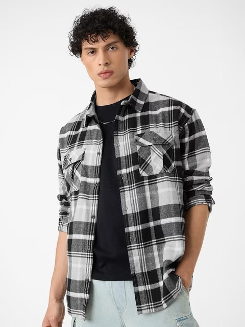 Plaid Charcoal Men Utility Shirts