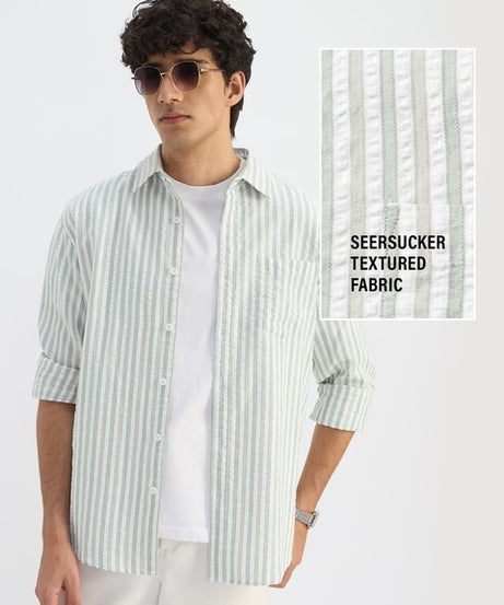 Seersucker Pine Men Textured Shirts
