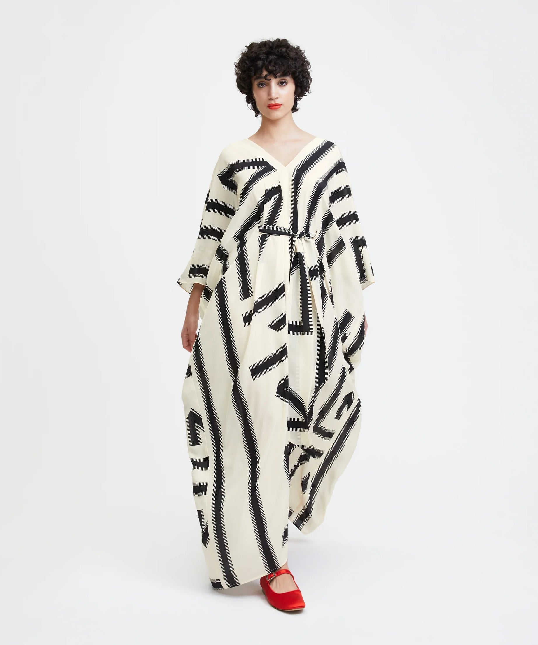 Black & White Digital Printed For Women's Long Kaftan