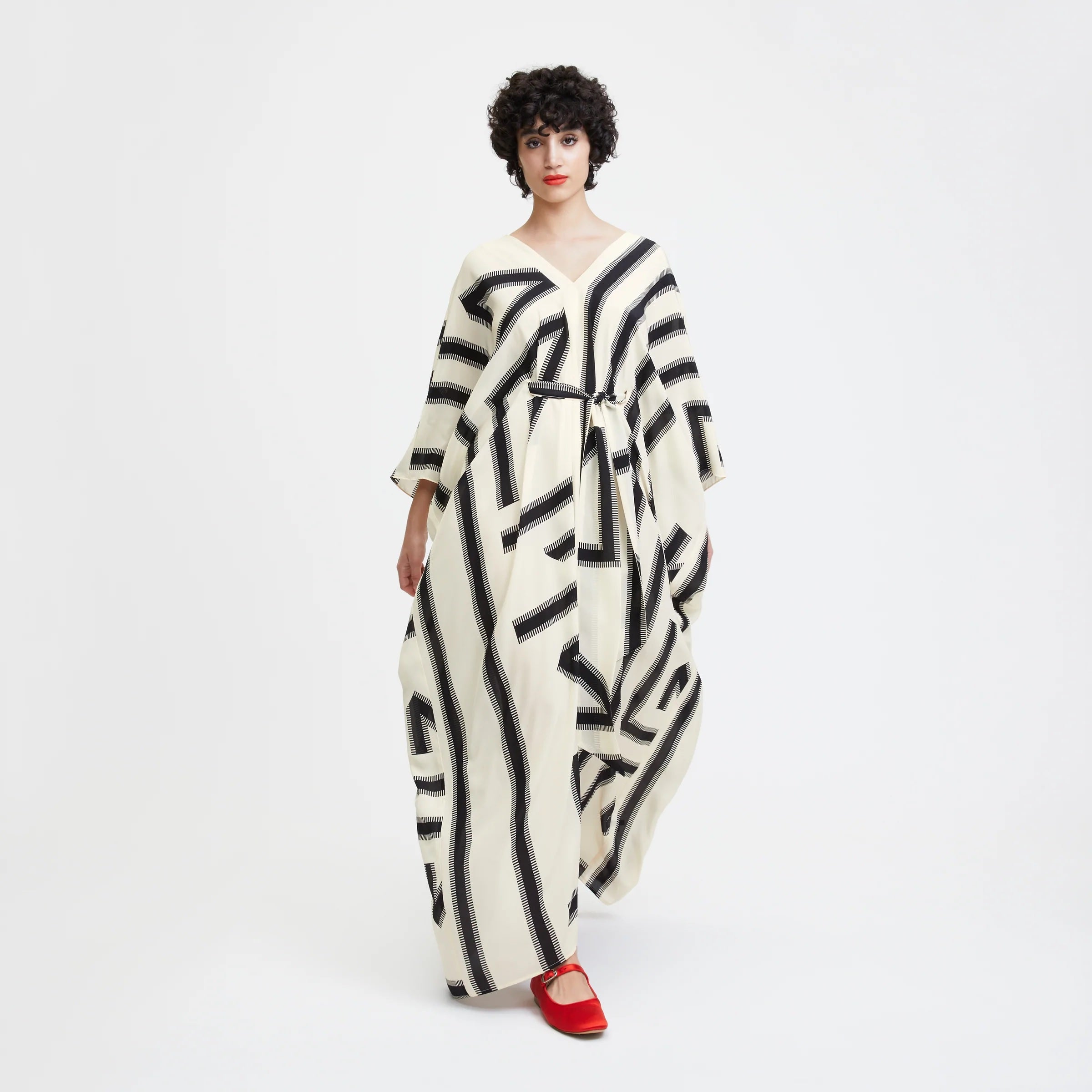 Black & White Digital Printed For Women's Long Kaftan