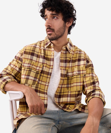 Plaid Oak Buff Men Utility Shirts